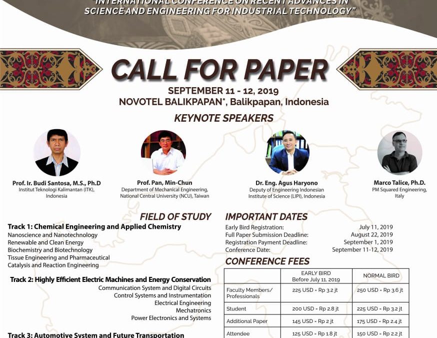CALL FOR PAPER: International Conference on Industrial Technology (ICONIT) 2019