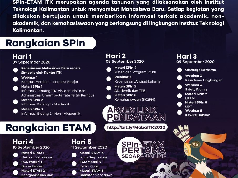 PERDANA! SPIn – ETAM Institut Teknologi Kalimantan Tahun 2020 Secara Daring
